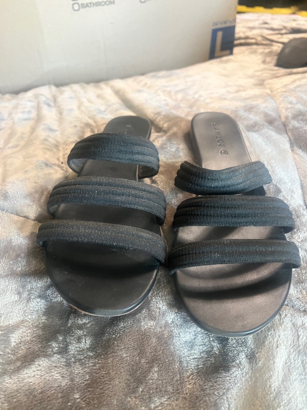 Rothy's Black Triple-Strap Slide Sandals